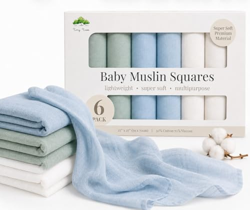 Tiny Trees® Baby-Musselintücher, 6 Stück, 70 x 70 cm, weiche Baumwolle und Bambus