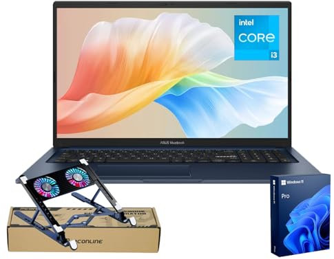 ASUS Vivobook Business Laptop, 17.3'' FHD Display, Intel Core i3-1215U, 36GB RAM, 2TB SSD, Touchpad, HDMI, Webcam, Wi-Fi, Windows 11 Pro, Blue, Bundle with PCO Notebook Folding Radiator, Laptop Cooler