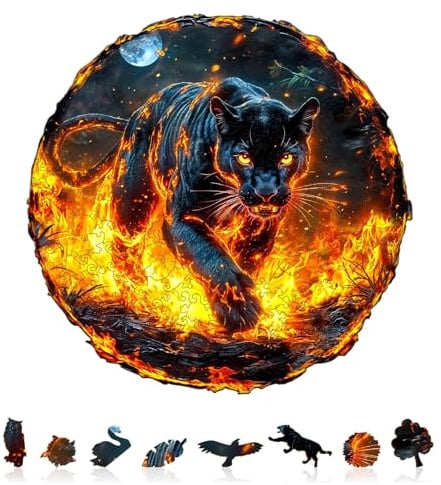 SECOGM Holzpuzzle Erwachsene, 100 Teile Flammenpanther Holz Puzzle Erwachsene, 21.5x21.5cm Wooden Puzzle, Unregelmäßige Form, ‌Premium-Holzpuzzle Geschenkbox