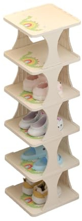 VNLCPX Schuhregal Kinder Schmal und Hoch 6 Ebenen, Dinosaurier-Motiv | Für Eingang Flur und Wohnzimmer, Platzsparend Design, Verstellbar, Stabile Konstruktion und Einfacher Aufbau, Weiß