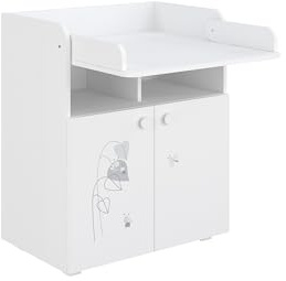 Shefa Kids Wickelkommode 700 Basic Amis weiß - Multifunktionale Wickelstation mit klappbarer Wickelfläche, 2 Türen und offenem Fach, 70x47x86 cm, Babyzimmer, ergonomische Wickelstation