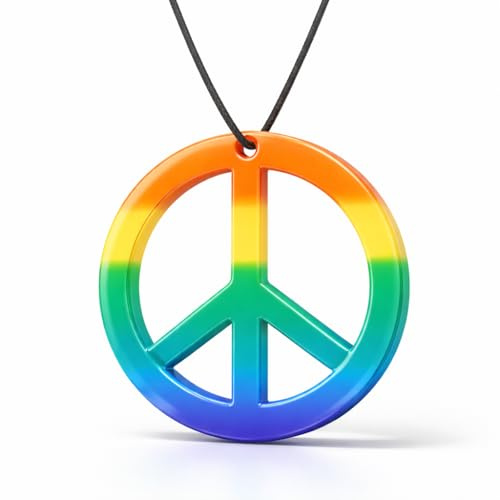 TK Gruppe Timo Klingler Hippie Peace Kette - Regenbogen Frieden Anhänger für Kostüm an Fasching, Karneval als Kostüm Zubehör - Halskette Schmuck