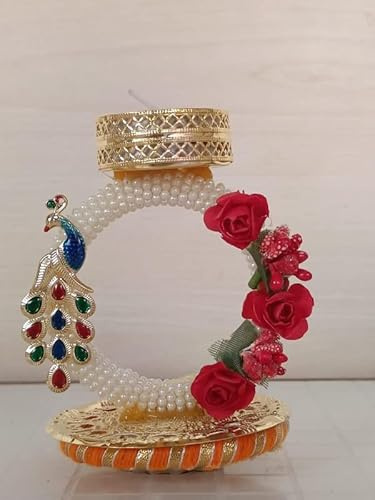 Swadeshi Desire Deko Pfau stehend Diya 2er Set mit Diya Kerze stehend