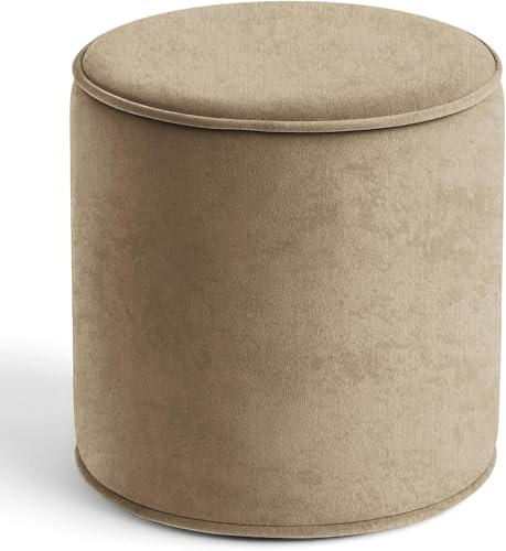 Bean Bag Plush Velvet Round Footstool Ottoman Beanbag Chair Pouffe Seat Round Shape Ottoman Footrest Modern Home Living Room Bedroom Stylish & Durable Ergonomic Design 40cm X 40cm (Cream)