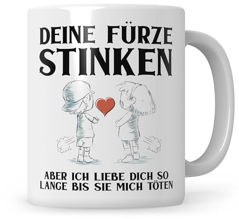 Sweetify Tasse Deine Fürze stinken Ich liebe Dich trotzdem - Partnertasse Geschenk für Freund oder Freundin - Männer & Frauen lustig