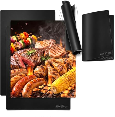 Stora ugnsmattor set om 4, non-stick permanent bakfolie, teflonbelagd, glasfiber, värmebeständig upp till 260 °C, återanvändbar, BPA-/PFOA-fri, 40 × 33 cm och 40 × 60 cm, ugn och grillskyddsmatta