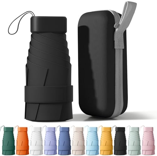 AYEUPZ Mini parapluie de voyage compact, double nervures pour une plus grande stabilité, mini parapluie à 6 baleines pour portefeuille avec étui – Petit parapluie UV compact, protection solaire