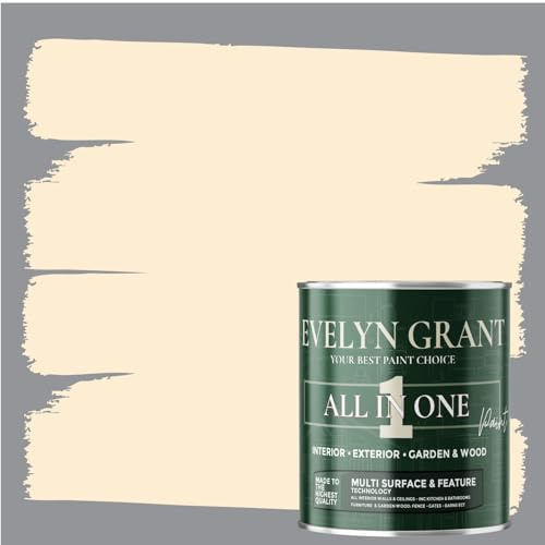 Evelyn Grant All-IN-ONE Paint & Primer - Multi-Surface Paint For Interior Walls, Outdoor Garden & Exterior Walls, Wood Furniture | High Durability Multi-Feature - Londons Magnolia - 1L - Matt