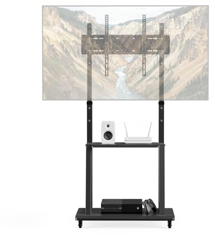 Mobile TV Stand on Wheels, [123-155cm] Height Adjustable TV Floor Stand for 40-70 Inch TVs, Rolling TV Stand with 2 Shelf Max. Holds 60kg, Max. VESA 600 × 400 mm