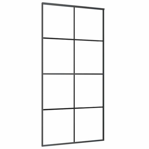 Porta scorrevole in alluminio, 102,5 x 205 cm, con vetro ESG, colore nero, moderna porta scorrevole per separazione della stanza traslucida, silenziosa e sicura grazie all'arresto delicato, istruzioni