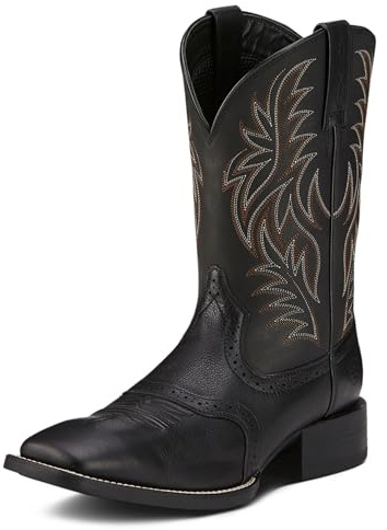 ARIAT Sport Wide Square Toe Western Boot, Stivali Uomo, Nero Deertan/Nero, 43 EU Larga