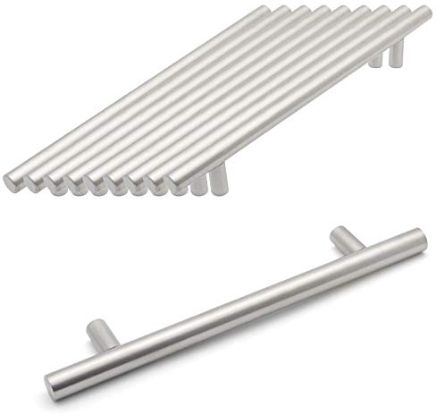 Probrico 10 Pack Brushed Nickel Cabinet Handles Stainless Steel Kitchen Cabinet T Bar Handle 128mm Furniture Drawer Pulls Cuoboard Knobs
