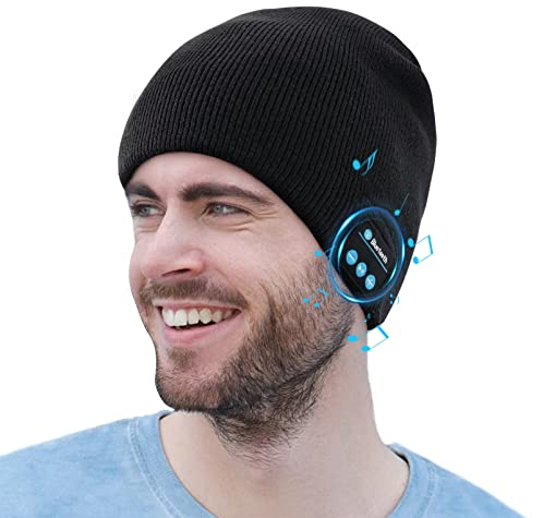 COTOP Bluetooth 5.0 Music Beanie, Men Women Bluetooth Winter Warm Knit Hat with Stereo Headphones and Microphone Hands Free Talking Santa Gift Ideas Gadgets for Him Husband Dad