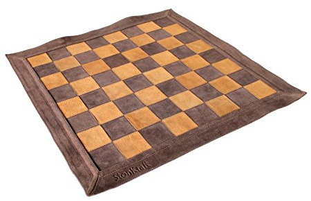 StonKraft 19 x 19 Echtes Leder Schach - Braune Farbe | Roll-up Schach | Turnier Schach