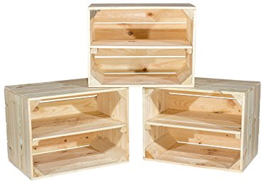 3er set massive Bücherregalkisten / Regalkisten / Schuhregalkisten Johanna mit einem Mittelbrett Apfelkiste Weinkiste aus dem Alten Land +++ 50 x 40x x30cm (NATUR MIT EINLAGE LÄNGS)