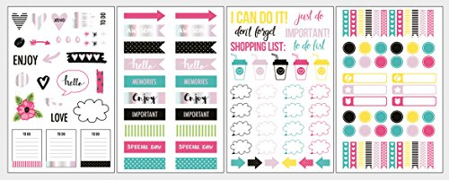 Rayher 60914000 Sticker Symbole Sticker-Set, Happy, Btl. 4 Blatt, Abziehbilder, Icons, Wörter, bunt gemischt