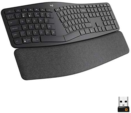 Logitech ERGO K860 Wireless Ergonomic Keyboard - Split Keyboard Layout, Wrist Rest, Natural Typing, Stain-Resistant Fabric, Windows/Mac, Bluetooth + USB, Windows/Mac, QWERTY UK English Layout - Grey
