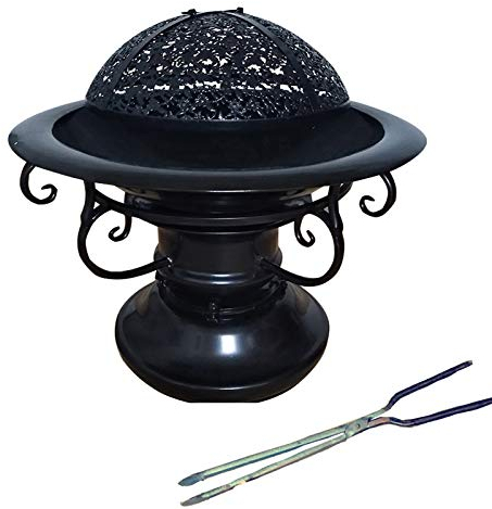 VEDKYY Brasero Exterieur Fonte Barbecue Plancha Haut Terrasse Jardin Rond Fixe, Charbon De Bois, Brazeros Exterieur BBQ Pot Grande Taille, 2 in 1 Barbecook, Fire Pit and Tripod Outdoor Camping