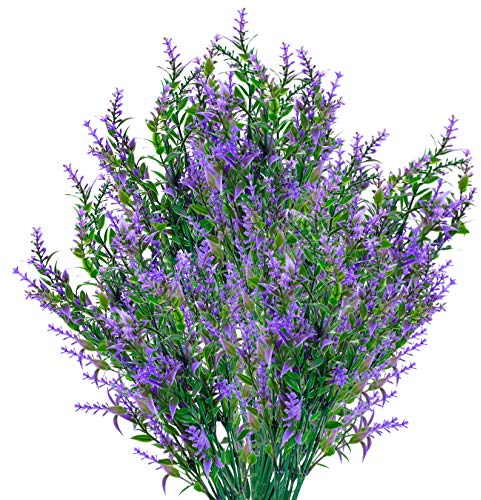 Artificial Lavender Flowers, 6 Pack Artificial Lavender Flowers, UV Resistant Plastic Flower for Garden, Home, Indoor and Outdoor (Purple)