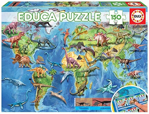 Educa - Dinosaurier, 150 Teile Puzzle für Kinder ab 6 Jahren, Dinos, Geopuzzle, Lernpuzzle (18997)