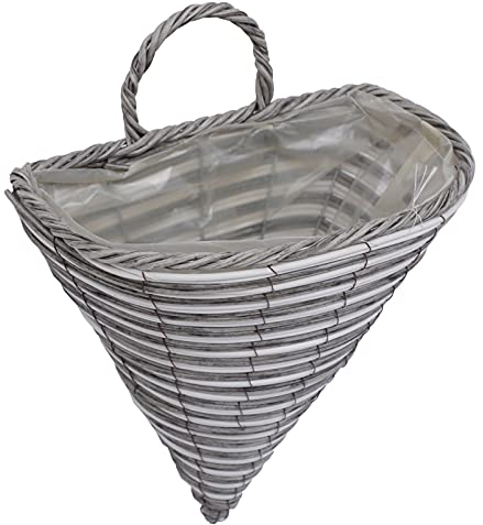 Happyyami Cone Wicker Rattan Hanging Basket Weatherproof Hanging Flower Planters Woven Wall Basket For Garden Decoration