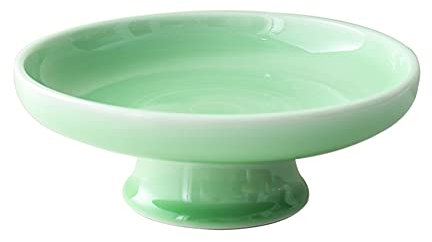 Kelendle Keramik-Schüssel mit Fuß, rund, dekorativ, Obstschale, Servierschale, Dessert-Display, Tablett, Trifle-Becher, Snacks, Nüsse, Teller für Küche, Theke, Tischdekoration, grün, 16 cm
