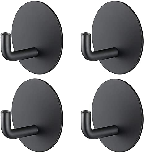 Haken Selbstklebend, 4 Stück Handtuchhaken Ohne Bohren, Ideal für Büro Badezimmer Toilette Küche. (4 Stück Schwarz Rund)