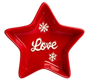 H&H Natale Set 6 Piatti Stella, Ceramica, Love, 13cm