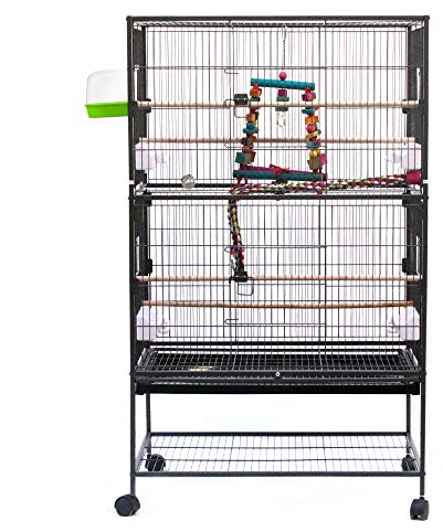HUOLE Vogelvoliere Vogelkäfig Käfig für Wellensittich Papageien Vogelhaus Tierkäfig mit 4 Rollen,Vogelvoliere Vogelkäfig Türen Vogelhaus,Vogelkäfig,78 * 52 * 132cm
