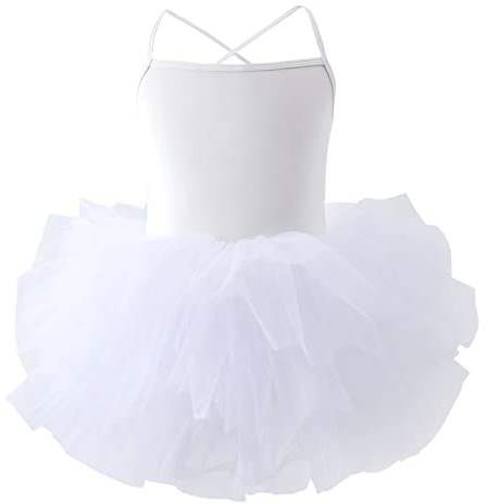 KARETT Ballet Tutu Skirt for Girls Toddler Ballet Leotards Criss Cross Strap Dance Outfits Ballerina Dress White