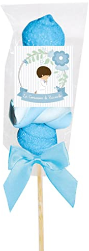 Spiedini di Marshmallow con tag personalizzabili kit fai da te grafica a scelta per caramellata regalini fine festa compleanno comunione nozze (Comunione Celeste Bimbo)