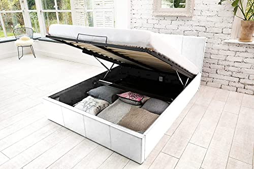 SANA SLEEP 5FT King Size Modern Pia Ottoman Gas Lift Storage Faux Leather Bed - White