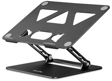Aoviho Adjustable Laptop Stand for Desk, Portable Laptop Stand Holder and Riser, Foldable Aluminum Notebook Computer Stand for MacBook Air Pro HP Lenovo Dell Samsung Chromebook, 10-15.6 inch, Black