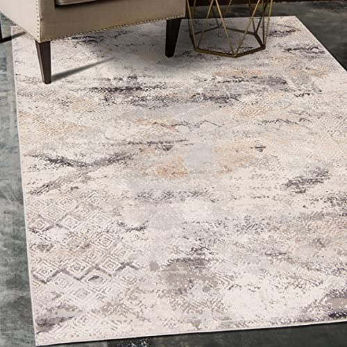 Mazovia Abstraktes Vintage Designer Teppich - Kurzflor - Weich Teppich für Wohnzimmer, Esszimmer - ÖKO-TEX Wohnzimmerteppich - Teppiche Grau Beige 80 x 150 cm