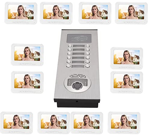 Videocitofono 7 Schermo LCD a Colori 100-240V Lettore di Schede ID Citofono da Appartamento 12 Schermi per la Casa (Spina UE)