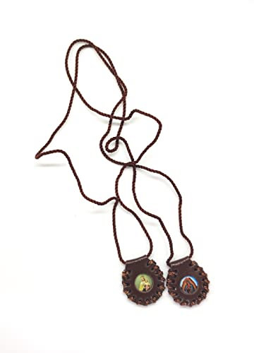 Zaraleas, Scapular of The Sacred Heart of Jesus, Heilige Jungfrau of Carmen, Heilige Jungfrau von Guadalupe & St. Michael Arcangel, Leder-Finish, handgefertigt, 2 x 2 cm, Braun