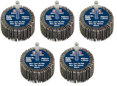 Sealey Ø50 x 25mm Abrasive Flap Wheel Ø6mm Shaft 80Grit - Pack of 5 FW5025805