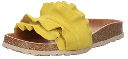 VERBENAS Damen Riemchensandalen Rocio Volante Pantolette Veloursleder Fußbett Bequem Freizeit uni pantolette rüschen beige rocio volante, 37 EU, 330062V-0220