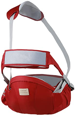 SONARIN Multifunktionale Atmungsaktive Baby Hüftsitz,Ergonomischer Taille Hocker Babytrage Hipseat Hüfttrage Bauchtragen mit Sicherheitsgurt & Schultergurt für 3-36 Monate(Rot)