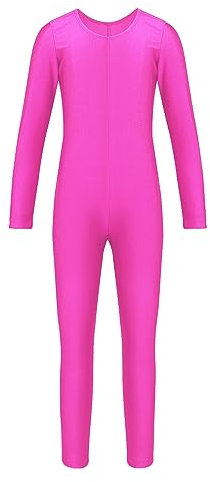 dPois Mädchen Ballettanzug Langarm Ballett Trikot Tanz Trikot Leotard Kinder Ganzkörperanzug Jumpsuit Lang Turnanzug Gymnastikanzug Overall Rose 98-104