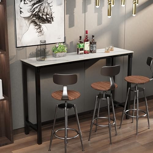 FATIVO Mesa de Bar Alta Mármol Rectangular: 120 x 40 x 105 cm Mesa Barra Comedor Barra Americana Cocina de Piedra Sinterizada para Cóctel Bistro Hogar Cafetería Tapas, Blanca Brillante (Blanco)
