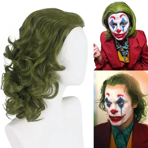 PORSMEER Halloween Joker Perücke Herren Grün Clown Cosplay Kostüm Zubehör Lockig Kurz für Kostümparty Halloween Karneval Party