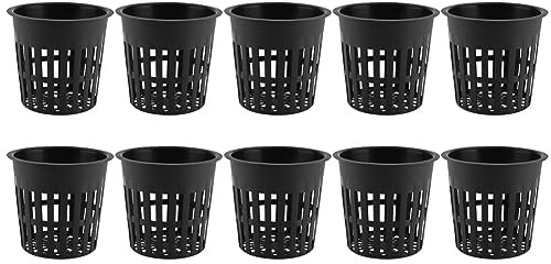 Gavigain 10pcs/Set Net Cup Töpfe, Gemüseanbau wachsenden Netzkörbe geschlitzt Mesh, Pflanzenetiketten Aquaponik Mason Jar Eimer für Indoor-oder Outdoor-Growing (schwarz)