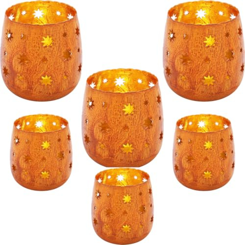 6er Set Orientalisches Gartenwindlicht Javier aus Metall in Rost 11 cm