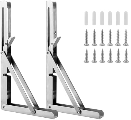 CHUEHKAK Equerre pliable, Lot de 2 consoles Équerre Pliante 300 mm, Support Console Pliable En Acier Inoxydable, Charnières de table - Supports d'étagère pliante - Charge maximale : 80 kg - Avec vis