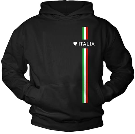 MAKAYA Kapuzenpullover Love Italy Hoodie Italien Pullover Sweatshirt Flagge Italia Italienische Geschenke Mode Schwarz Größe L