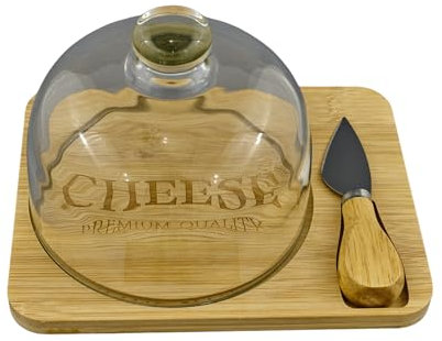 Doni Bomboniere Comunioni Tagliere in Legno di Bamboo Regalo Utile E Raffinato Battesimi Matrimonio Nozze Oro Argento con Cupoletta Coltello Formaggio Idee Complete Originali Economiche