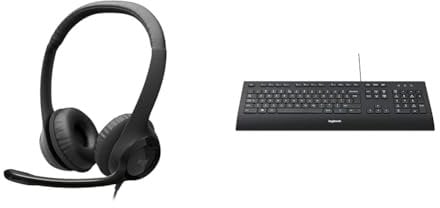 Logitech H390 Wired Headset for PC/Laptop, Stereo Headphones with Noise Cancelling Microphone & K280e Pro Wired Business Keyboard, QWERTY US-International Layout - Black