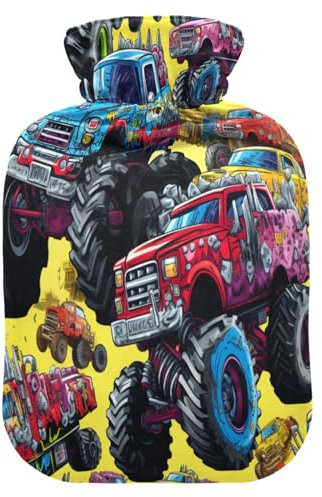 Cool Monster Truck Hot Water Bottle and Cover Soft Warm for Winter Bed Hand Neck and Shoulders 2 L