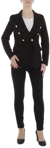 Ital Design Damen Knopfleiste KNÖPFE Reissverschluss Anzug Emma&Ashley Gr. L Schwarz